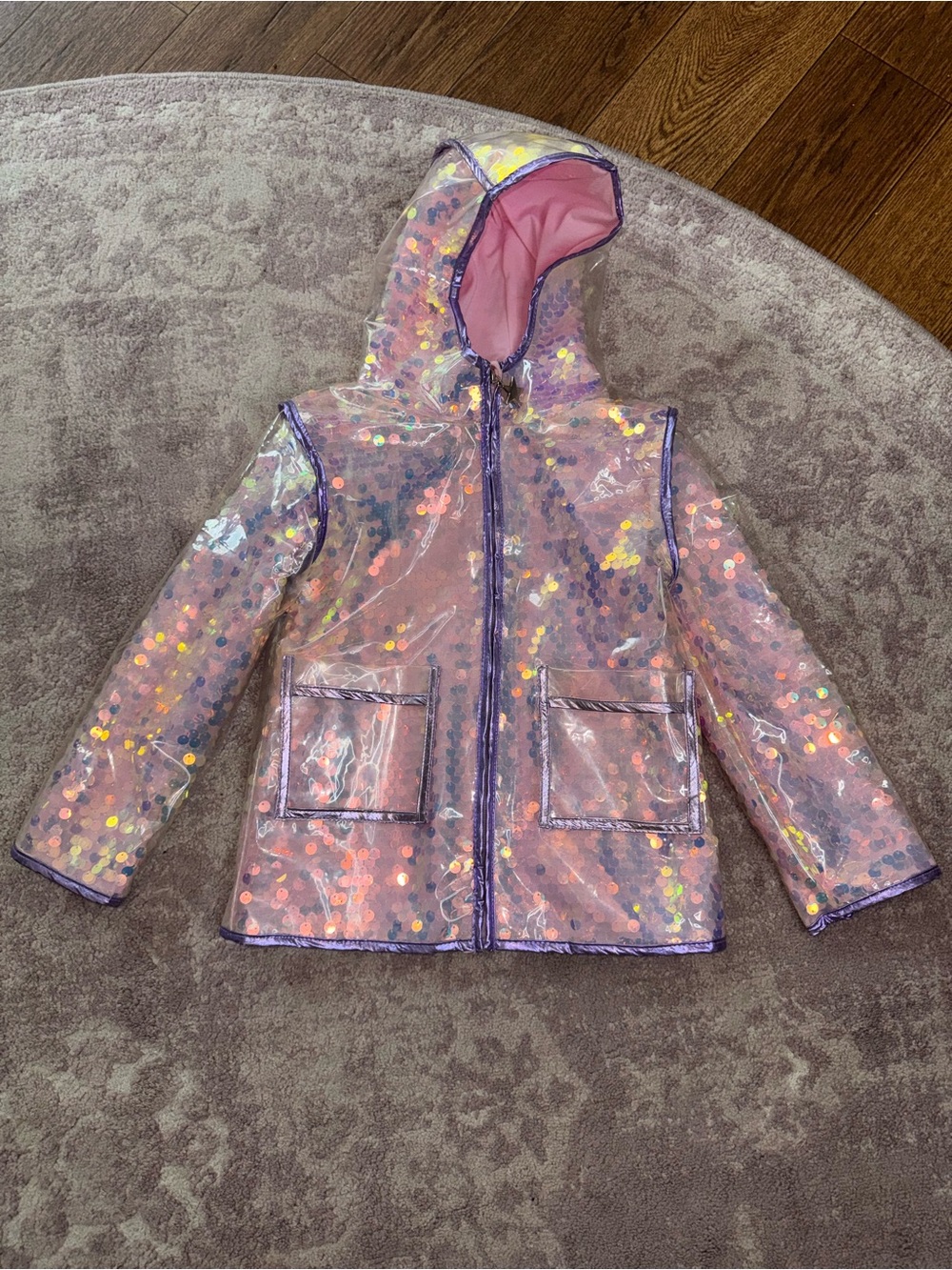 Lola + The Boys Girl’s 2 Pink Holographic Magic Raincoat Rain Jacket